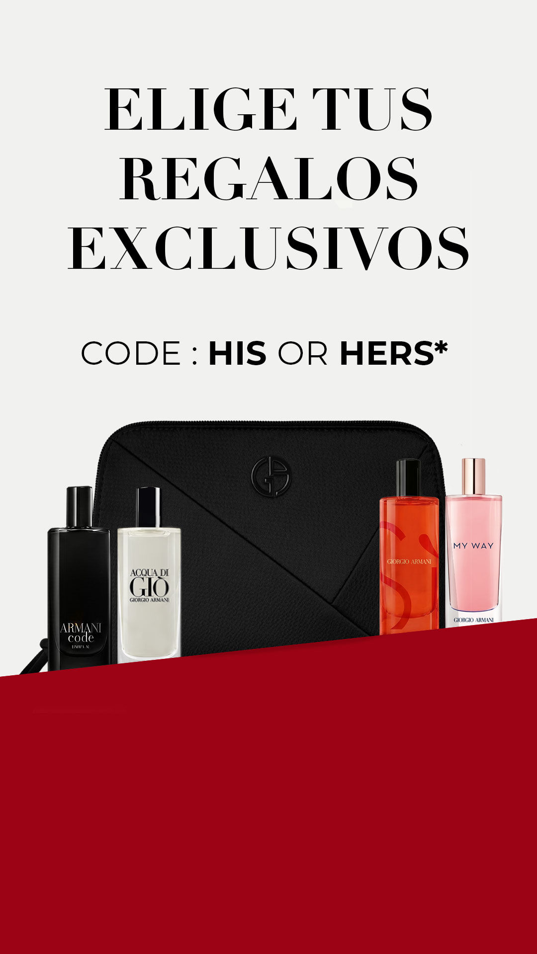 Armani Code Elixir fragrance bottle on a black leather background.