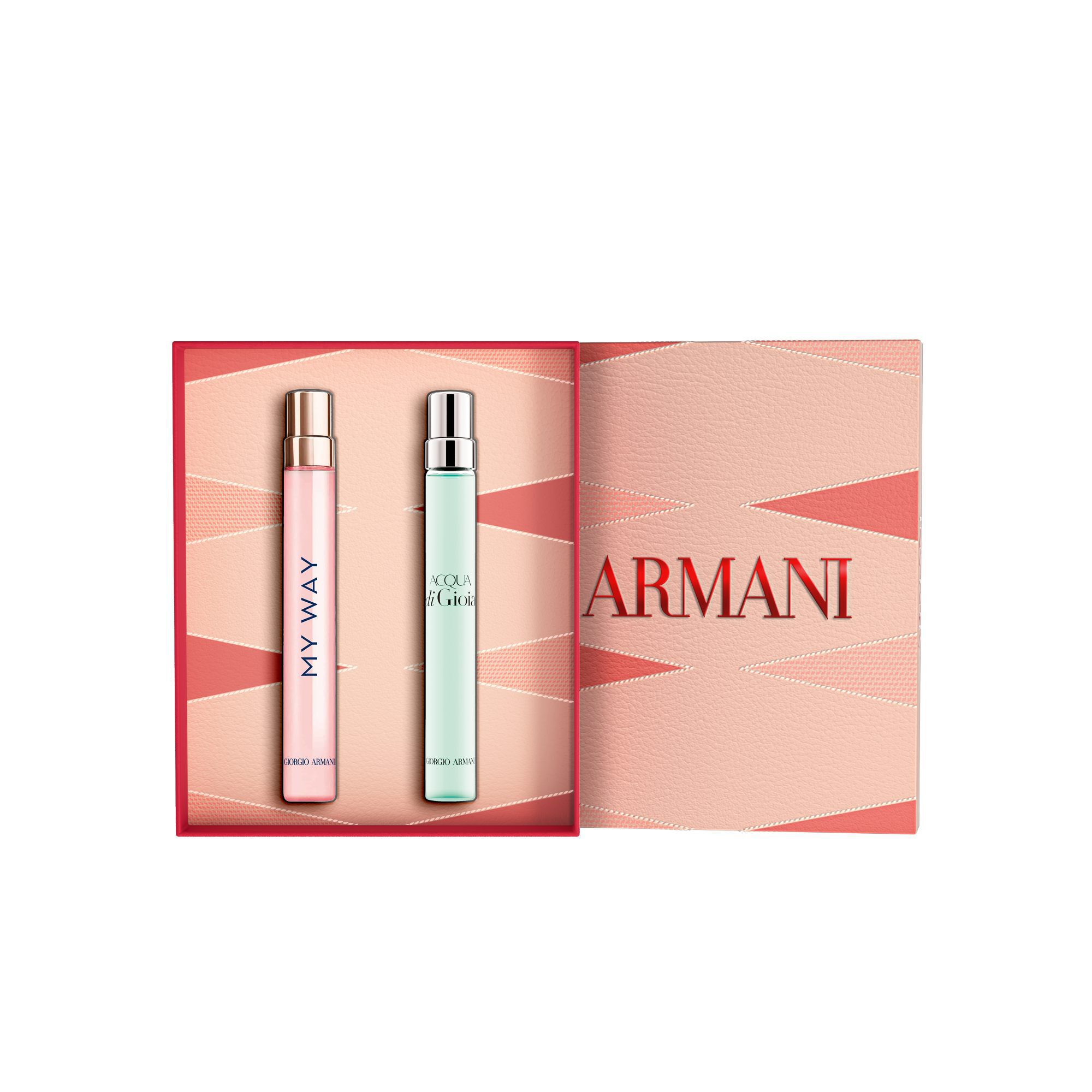 Giorgio Armani Si Eau de Parfum Mother’s Day gift set with 50ml and 10ml perfume and open branded box on a white background.